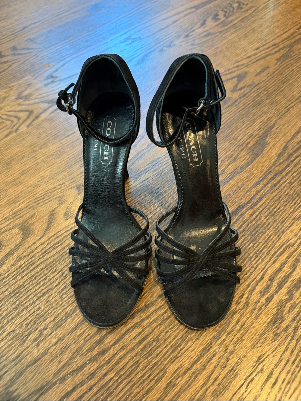 Beautiful black Coach suede strappy heels size 5.5